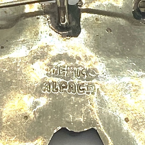 MEXICO Alpaca Abalone Shell Butterfly Brooch VTG - Picture 3 of 10